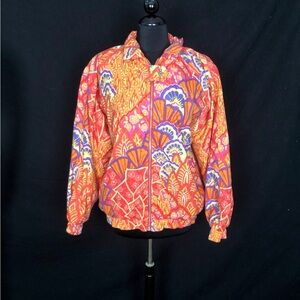 Vintage 80s 90s Orange Geometric Abstract Print Lightweight Windbreaker Jacket